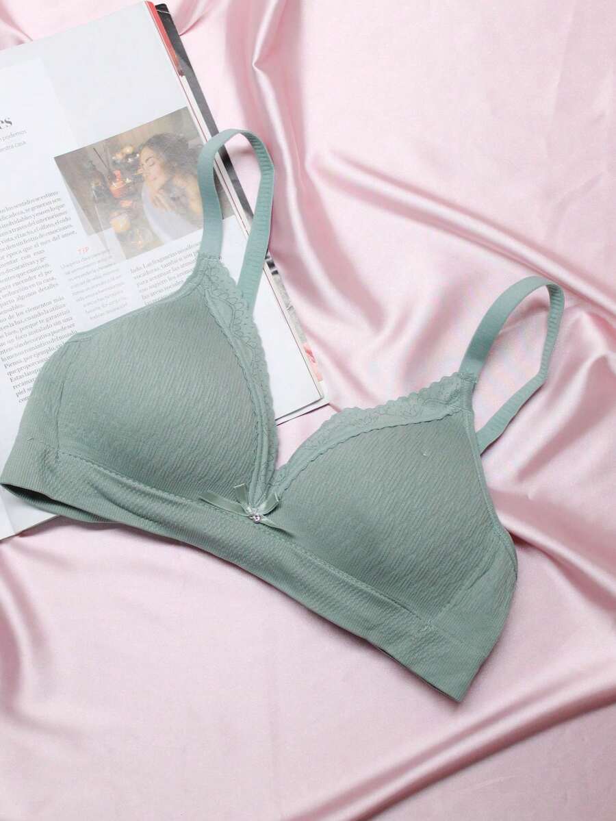 Brasier de algodón, 6 colores, sin alambre, cómodo, ajustable por la parte de atrás - Verde - Ver 1