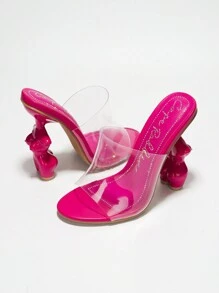Women's Clear Shaped Body Slip On Heels - Single Round Toe Clear High Heel For Casual - 粉色 - 查看 2