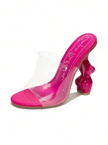 Women's Clear Shaped Body Slip On Heels - Single Round Toe Clear High Heel For Casual - 粉色 - 查看 4