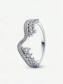 純銀s925不對稱波浪戒指,生日、周年、情人節、聖誕節的驚喜禮物。可diy堆疊。優雅適合白皮膚且手指纖長的女性,風格戒指婚禮訂婚新娘珠寶 - 銀色 - 查看 1