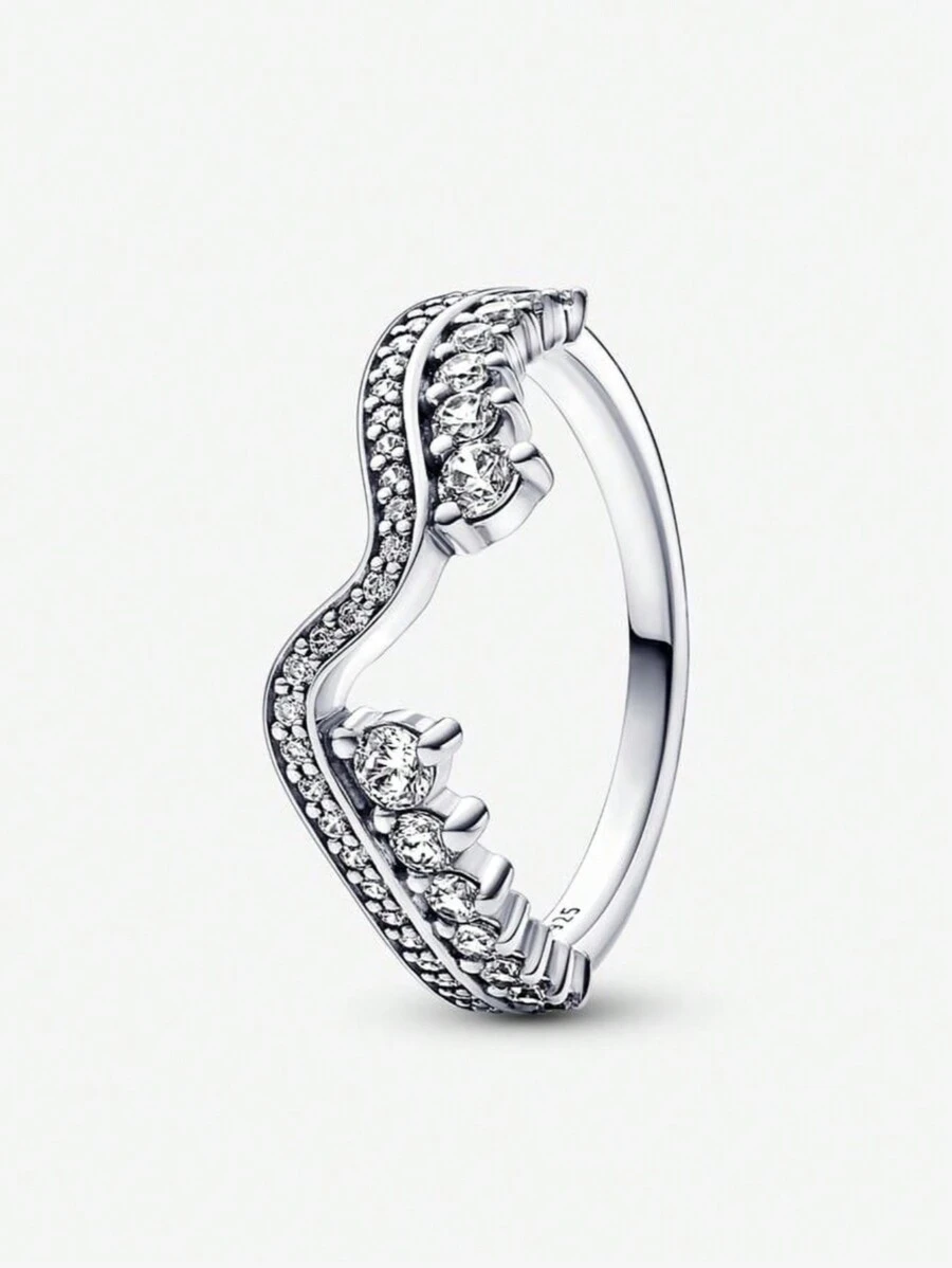 純銀s925不對稱波浪戒指,生日、周年、情人節、聖誕節的驚喜禮物。可diy堆疊。優雅適合白皮膚且手指纖長的女性,風格戒指婚禮訂婚新娘珠寶 - 銀色 - 查看 1