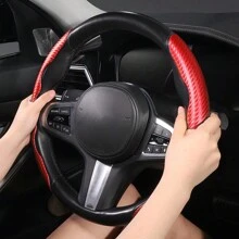 汽車方向盤輔助套超細纖維皮革通用汽車內裝配件 1 對碳纖維外觀 - 黑色 - 查看 6