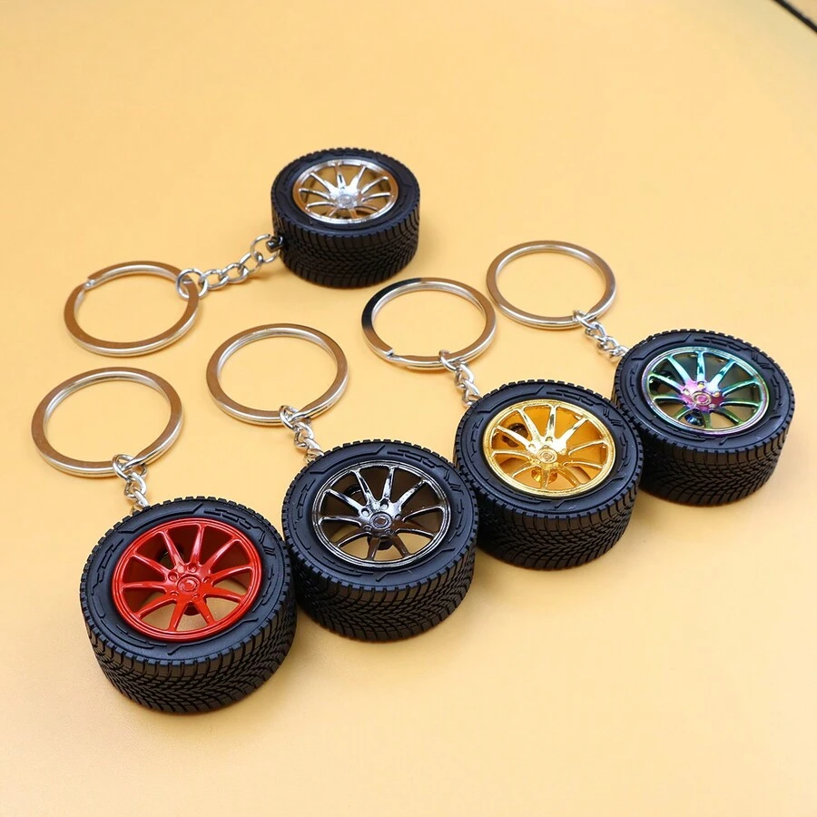 創意輪胎車輪裝飾鑰匙扣1個 - 銀色 - 查看 1