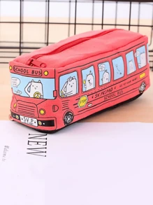 1 pièce Sac à crayon bus créatif à grande capacité, boîte à papeterie en canevas avec motif mignon de bus scolaire. Convient comme fournitures scolaires légères pour les étudiants, rangement de bureau et d'ordinateur de bureau. Rentrée scolaire, fournitures scolaires, trousse à crayons, sac scolaire