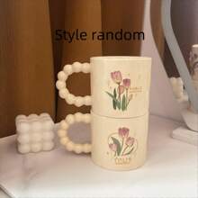 一只325ML陶瓷馬克杯，輕奢時尚奶油黃的郁金香下午茶，高端陶瓷馬克杯，適合日常使用 - 奶油黃 - 查看 4