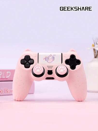 GeekShare 4 pièces/set Housse de protection en silicone pour manette de jeu en forme de patte de chat (1 pièce de housse de manette + 1 autocollant personnalisé + 1 paire de poignées de pouce)