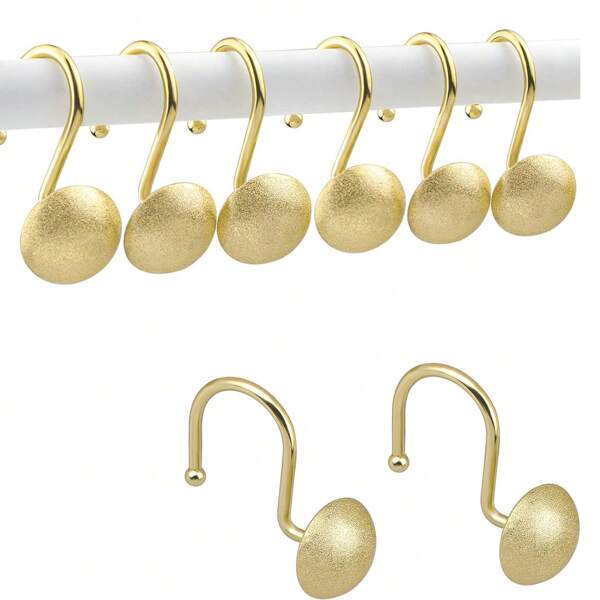Shower Curtain Hooks - Golden Glitter Resin Shower Curtain Hooks, Rustproof Hooks Suitable For Bathroom Bedroom Decor, 12pcs/Pack (Gold) Home Bathroom Decor Summer Bathroom Accessories Back To School