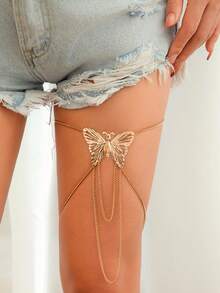 1入復古創意波西米亞風格中空蝴蝶吊墜身鏈,流蘇和可調節鏈條,適用於日常穿著、海灘假期、禮品贈送 - 金色 - 查看 1