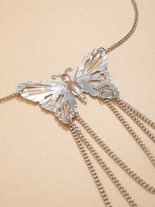 1入復古創意波西米亞風格中空蝴蝶吊墜身鏈,流蘇和可調節鏈條,適用於日常穿著、海灘假期、禮品贈送 - 金色 - 查看 8