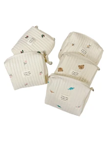 1pc Portable Milk Bottle Bag In Beige With Tulip Pattern, Hangable On Stroller, Suitable For Year-Round Use And Daily Travel