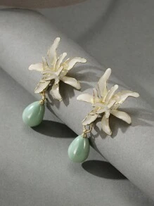 1 par de pendientes elegantes de flores de Gypsophila con perlas en estilo rural, adecuados para festivales de señoras, cumpleaños, citas, fiestas, bodas, vacaciones, compras y uso diario. Regalo para San Valentín, mamá, madre, Día de la Madre