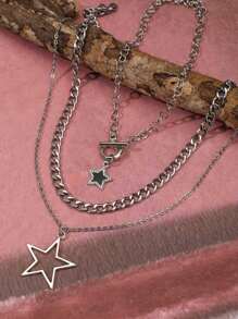 3pcs Y2K Gô-tích Vintage Nhạc Punk Rock Phong cách Hình sao Pha lê Dát Vòng cổ choker Bộ , Hip-hop Boho Chic Ngôi sao Vật rủ xuống Thép không gỉ Liên kết Dây chuyền Đồ trang sức Bộ dụng cụ - Bạc - Xem 2