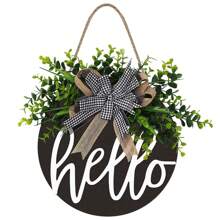 1pc Welcome Sign Hello Front Door Round Wooden Sign, Hanging Welcome Sign, Farmhouse Porch Spring Welcome Sign, Front Door Decoration (Whiteboard Hello) - Multicolor - View 1