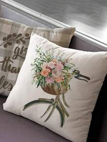 4入組棉麻軟墊套,新鮮自然花卉和腳踏車印花,柔軟透氣材質,非常適合家居和戶外裝飾 - 彩色 - 查看 5