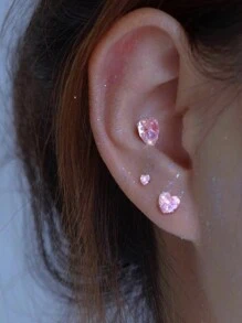 FOREVER QUEEN 1 对 S925 纯银粉色心形白色心形紫色心形橄榄绿心形红色心形香槟色心形迷你心形 Cz 耳环，3 毫米 4 毫米 5 毫米 6 毫米 7 毫米 8 毫米防过敏耳环，粉色方形紫色方形白色方形黄色方形迷你方形 Cz 耳环 - 愛心 - 查看 8