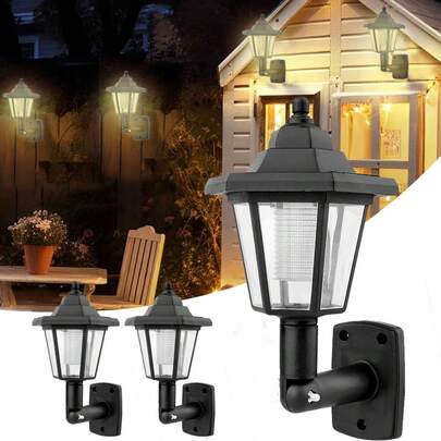 太阳能壁灯，防水壁灯，户外六角形LED照明灯具，适用于墙壁、车库、门廊、围栏、庭院，青铜色（白光/暖光随机发货），秋季装饰，家居装饰，户外装饰，户外花园照明，适用于小径、庭院、露台