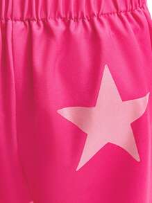 Young Girl Pink Casual Top And Flared Trousers Two-Piece Set, Including A Hairband As A Gift - Hot Pink - View 8