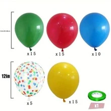 61 个 12 英寸红色、黄色、蓝色、绿色乳胶气球组合套装，配有彩色五彩纸屑气球，适用于生日、婚礼、毕业典礼、淋浴、派对、马戏团、狂欢节、照片装饰、圣诞节 - 彩色 - 查看 5