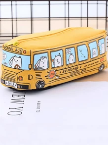1 pièce Sac à crayon bus créatif à grande capacité, boîte à papeterie en canevas avec motif mignon de bus scolaire. Convient comme fournitures scolaires légères pour les étudiants, rangement de bureau et d'ordinateur de bureau. Rentrée scolaire, fournitures scolaires, trousse à crayons, sac scolaire