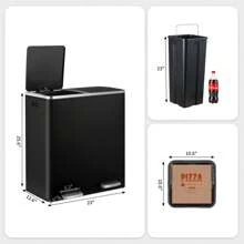 Pirecart 16 Gallon Dual Step Trash Can, Stainless Steel Kitchen Garbage Can With Soft-Close Lid, Double Compartment Classified Recycling Bin For Kitchen, Bathroom, Living Room - 黑色 - 查看 3