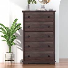 HIFYOBRO 5 Drawers Dresser Chests, Double Anti-Toppling Dressers Cabinets, Tall Closet Dresser With Drawer, Wooden Organizer,Storage Cabinet For Bedroom/Living Room/Nursery/Hallway