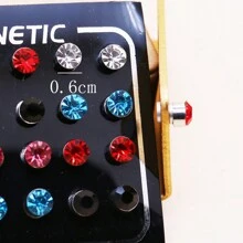 12 件装 4 毫米白色水钻磁性耳环，磁性耳钉套装，无穿孔 - 白色 - 查看 8