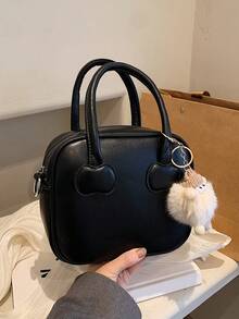 1件高級時尚多用途女士手提包,附掛飾,使用耐用、防污、防水pu材料製成,尺寸為8.3 * 7.1 * 3.5英寸,足夠大,可放置手機、錢包、充電器等必備物品,適用於旅行和派對 - 黑色 - 查看 2