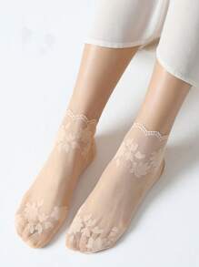 YiPinOu 5 Của Ren Vớ Của phụ nữ Gầy Ren Giữa Chiều dài Vớ Trong suốt Tất lưới - Màu be - Xem 3