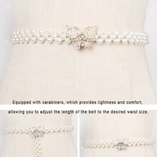 1 Stück Damen Silber Farbe Fünf-blüte Camellia & Strass Schnalle Elastischer Faux-perlen Gürtel Für Kleidung Zubehör Im Täglichen Leben Elegant