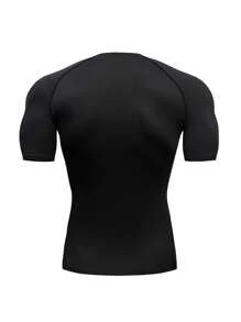 2pcs/Set Boyfriend Style Men's High Stretchy Tight-Fitting Solid Quick-Drying Short Sleeve Sports Training T-Shirts, Running Clothes