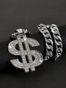 1個邁阿密風格嘻哈美元符號項鍊,帶閃亮鑽石的朋克風格,適合日常穿著 - 大美金 - 查看 12