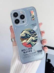 1pc Thickened Clear Anti-Drop Fashionable Ocean Wave Printed Phone Case, Compatible With IPhone Series, Compatible With Samsung Series Waterproof Shockproof Scratch Resistant,International Version, Not The Domestic Version - Multicolor - View 5