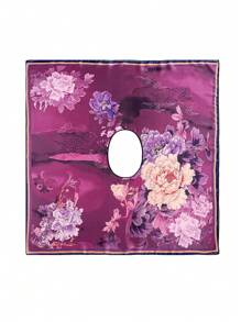 1 chiếc khăn choàng/khăn quàng cổ bằng vải chiffon mỏng nhẹ in họa tiết hoa dành cho nữ, kiểu dáng rộng rãi, thích hợp dùng hàng ngày khi đi biển. - Màu đỏ tím - Xem 2