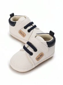 新生男童 PU 拼色防滑保暖平底休闲鞋，适合秋冬季 - 白色 - 查看 7