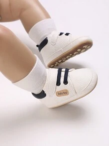 新生男童 PU 拼色防滑保暖平底休闲鞋，适合秋冬季 - 白色 - 查看 2