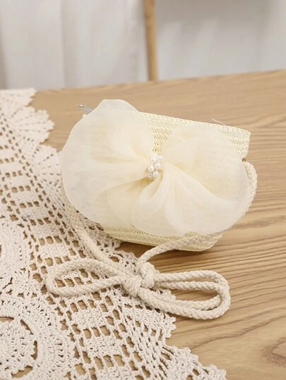 1pc Girls' New Cute Princess Tulle Bow Handbag, Princess Travel Beach Bag, Suitable For Daily Use