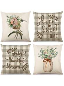 4入組棉麻軟墊套,新鮮自然花卉和腳踏車印花,柔軟透氣材質,非常適合家居和戶外裝飾 - 彩色 - 查看 1