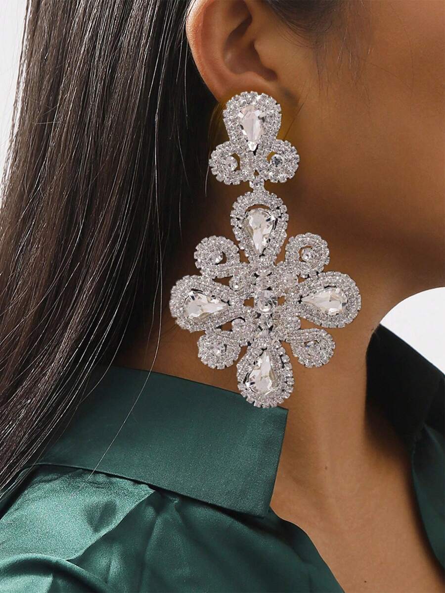 1PR Exaggerated Flowers Dangle Earring For Women Exquisite Daily Crystal Earrings Valentines,Mom,Mother,Mother's Day,Gift