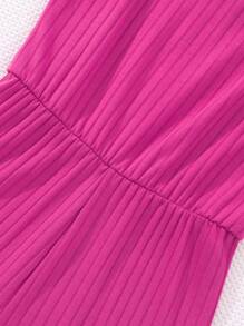 Teenager Mädchen Jumpsuit mit Spaghettiträger in Einfarbigem Rippenstoff