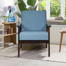 Gymax Wooden Upholstered Accent Chair Fabric Armchair Home Office