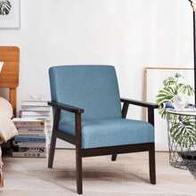Gymax Wooden Upholstered Accent Chair Fabric Armchair Home Office