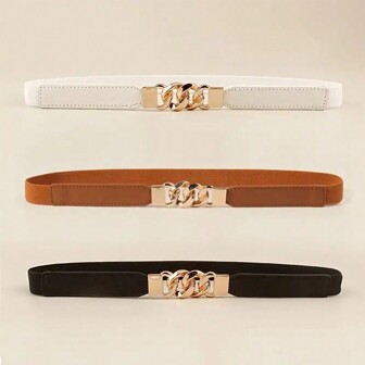 1 件女士细弹力复古腰带金属 O 形环弹力复古 PU 皮革腰带适用于裤装连衣裙夏季、学校秋季、秋季、万圣节