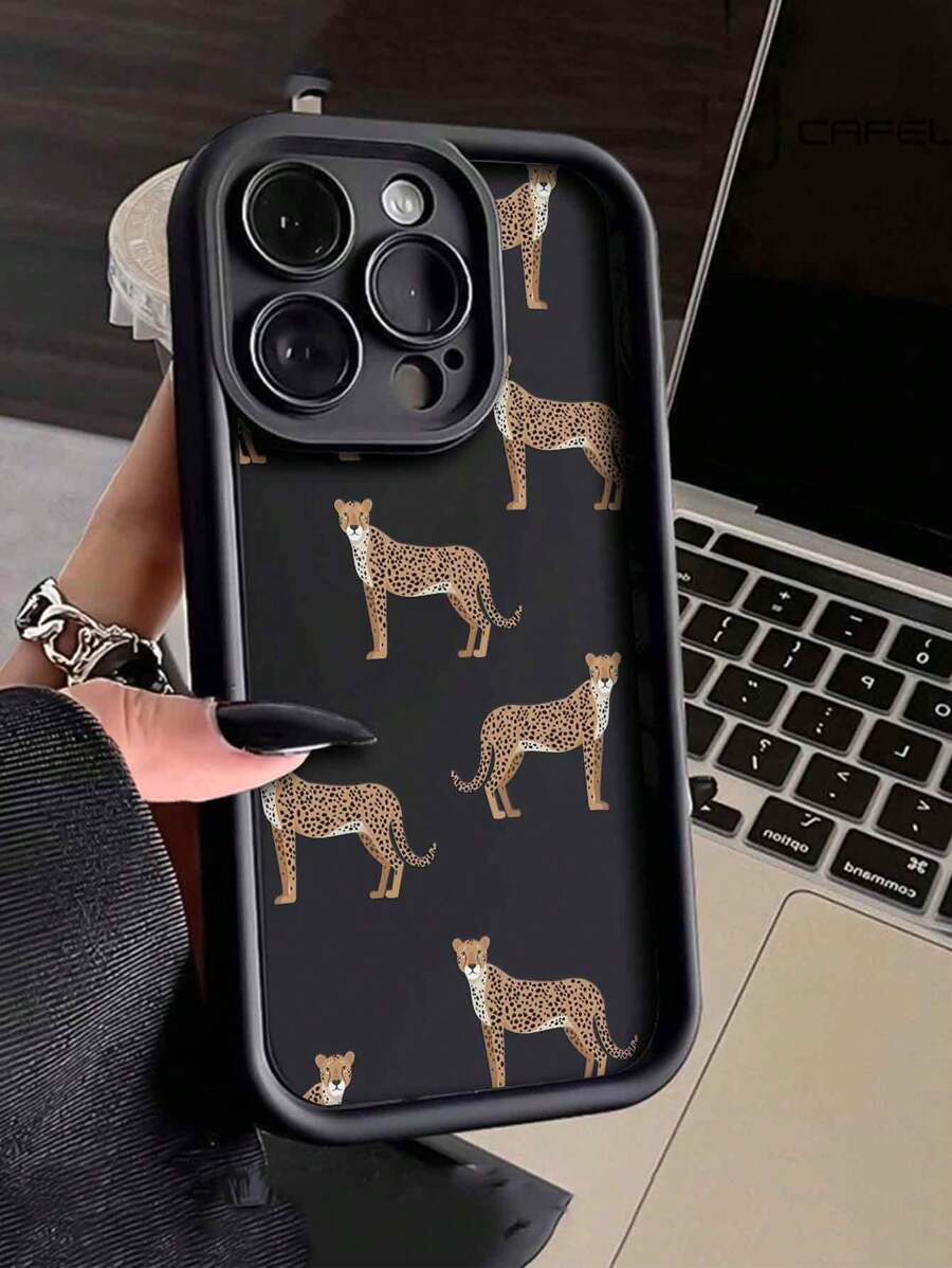 Cheetah 1pc 时尚加厚防摔豹纹手机壳，适用于苹果和三星系列