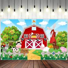 1pc Farm Polyester Photography Backdrop, Cartoon Farm Animals Birthday Party Photo Background Tapestry, Barnyard Animals Banner Decorations, Photo Booths Studio Props, Birthday Cake Table Supplies,Christmas