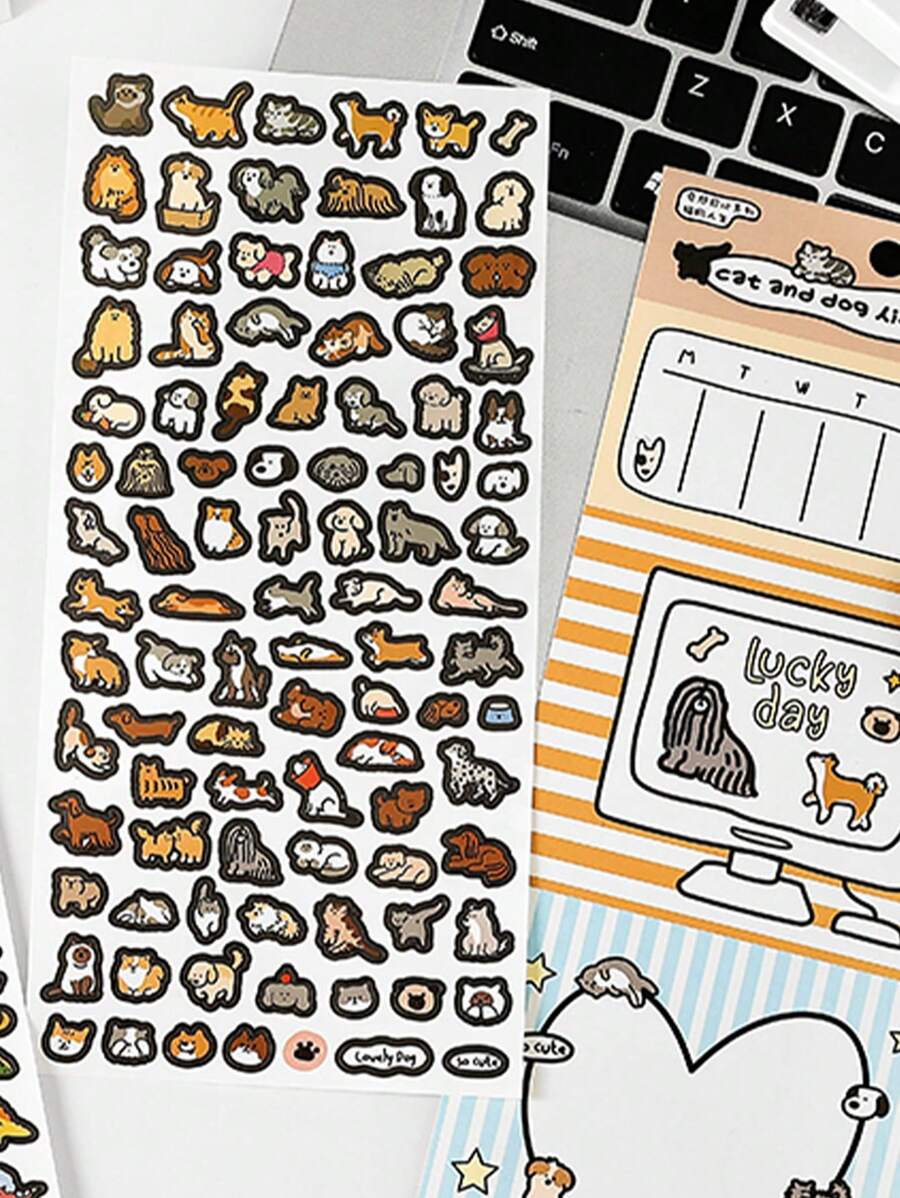 1包自粘光面膜貼紙,奇幻日記系列迷你卡通手機殼裝飾口袋貼紙 - 貓狗人生 - 查看 1