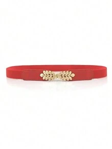 Boho 1pc Leaf Elastic Belt Pu Leather Waist Belt Leaf Buckle Fashion Joker Women's Elastic Narrow Waist Dress Waist Belt Is Suitable For Daily Collocation Summer, School