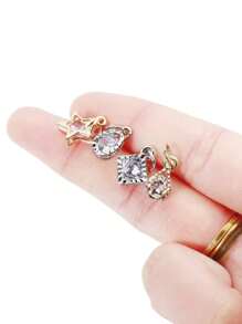 10 件合金金银水钻心形吊坠 - DIY 耳环和项链配件，爱情主题珠宝制作用品