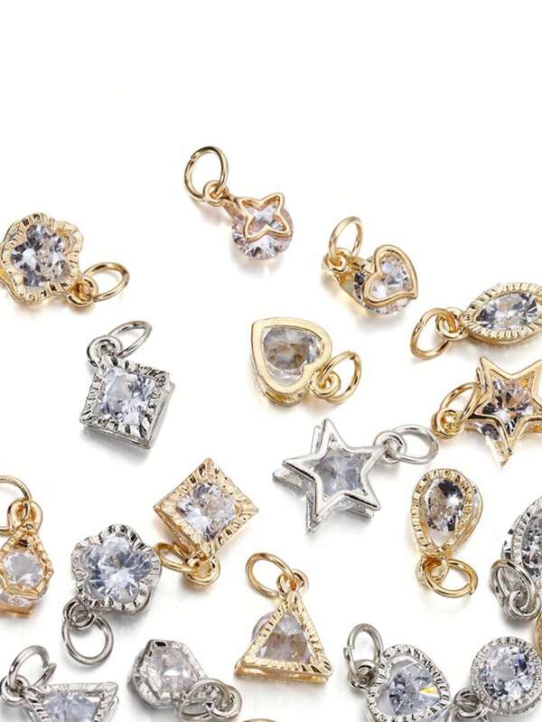 10 piezas de dijes con forma de corazón de aleación de oro y plata con rhinestones - Accesorios DIY para hacer aretes y collares, suministros para elaborar joyería con tema de amor