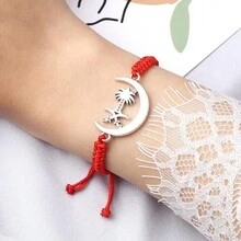 1pc  Metal Pendant Braided Bracelet Couple Handmade Lucky String Adjustable Bangles Jewelry Woomen Red Gift New - Multicolor - View 10