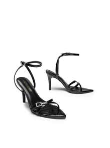 Women Stiletto High Heeled Sandals With Rhinestone Decor, Sexy Pointy Toe Ankle Strap Summer Sandals For Party, Prom, Vacation